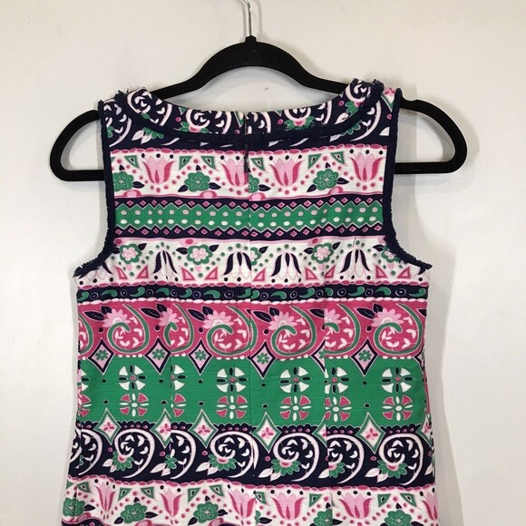 TALBOTS Textured Vibrant Stripe Mix Pattern Print Fringe Trim Shift Dress Sz 2P - Picture 6 of 12